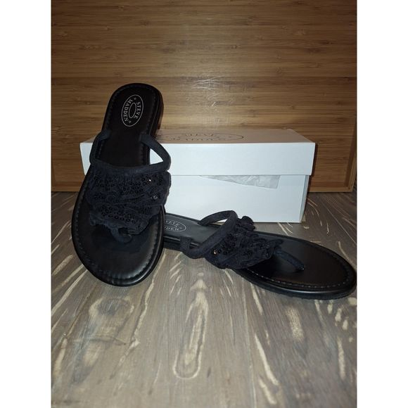 Steve Madden Black Embellished Sequin Thong Sandal Shoe Black Sz. Med 7-8 - Picture 1 of 6
